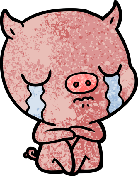 Bir insan tarafından çizilmiş ağlayan bir domuz.