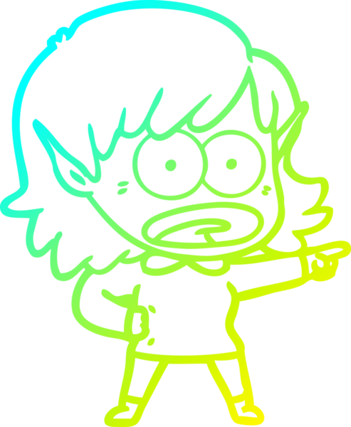 Bir çizgi filmin soğuk gradyan çizimi bir insan tarafından çizilmiş elf kızını şok etti.