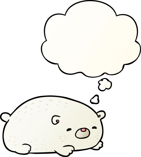 Karikatür kutup ayısı. Düşünce baloncuğu bir insan tarafından çizilmiş.