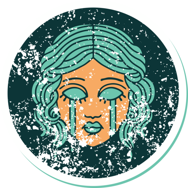 Bir insan tarafından çizilmiş ağlayan kadın yüzünün sembolik dövmeli görüntüsü.