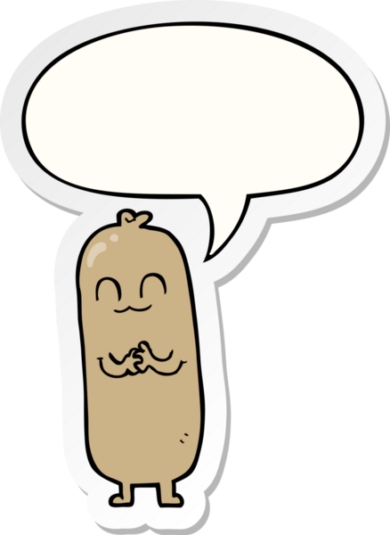 Bir insan tarafından çizilmiş konuşma balonu çıkartmalı çizgi film sosisi.