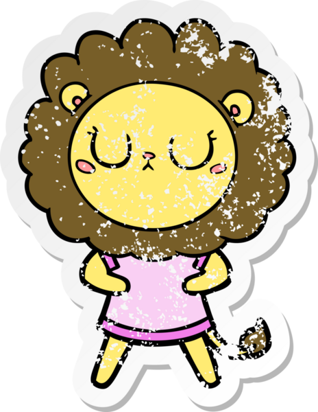 Bir insan tarafından çizilmiş karikatür aslanının sıkıntılı çıkartması.