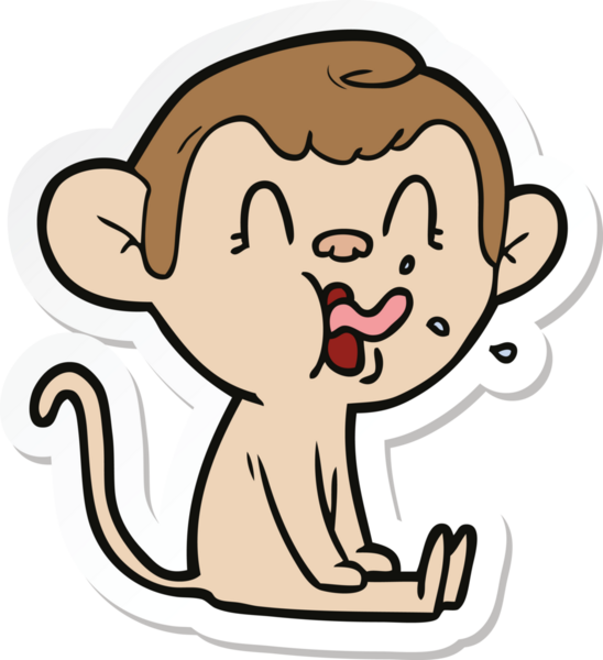 Bir insan tarafından çizilmiş çılgın bir maymun çıkartması.