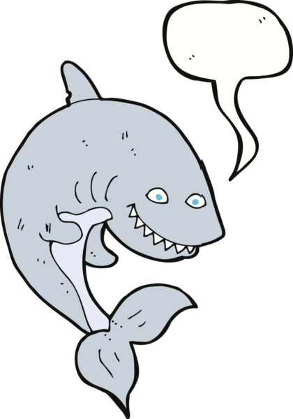 Bir insan tarafından çizilmiş konuşma baloncuklu çizgi film köpekbalığı.