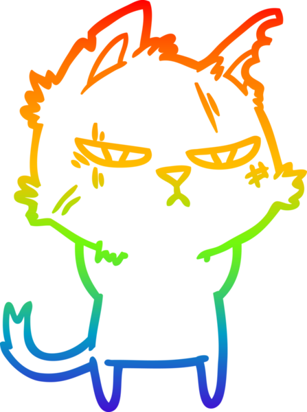 Bir insan tarafından çizilmiş sert bir çizgi film kedisinin çizimi.