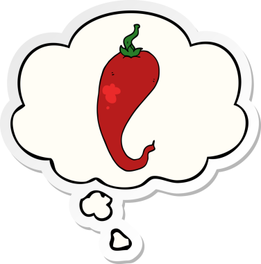 İnsan tarafından çizilmiş bir çıkartma olarak düşünce baloncuklu kırmızı biber çizgi filmi.