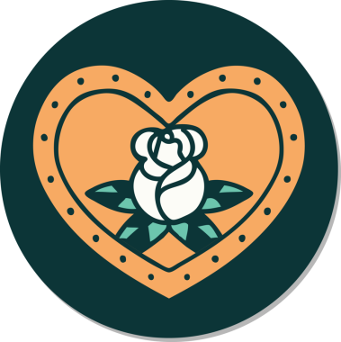 Geleneksel kalp stili dövme çıkartması ve bir insan tarafından çizilmiş çiçekler.