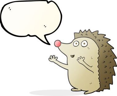 Serbest konuşma balonu karikatürü bir insan tarafından çizilmiş şirin kirpi.