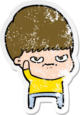 Bir insan tarafından çizilmiş kızgın bir çizgi film çocuğunun sıkıntılı çıkartması.