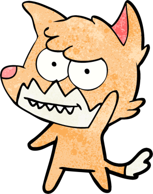 Bir insan tarafından çizilmiş sırıtan tilki çizgi filmi.