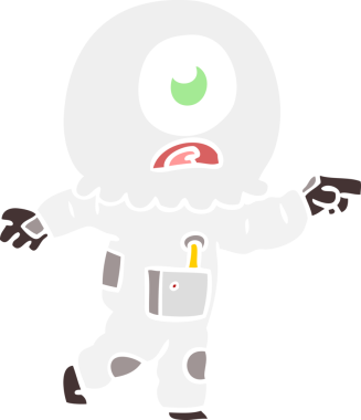 Düz renkli çizgi film Tepegöz uzaylı uzay adamını bir insan tarafından çizildi.