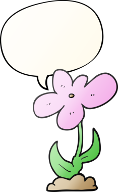 bir insan tarafından çizilmiş yumuşak eğimli konuşma baloncuklu karikatür çiçeği