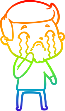 Gökkuşağı gradyan çizimi bir insan tarafından çizilmiş ağlayan bir karikatür adamı çiziyor.