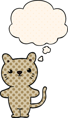 Çizgi roman tarzında düşünce baloncuğu olan çizgi film kedisi insan tarafından çizilmiş.