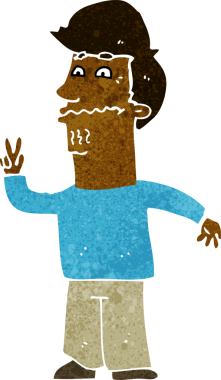 Karikatürist bir insan tarafından çizilmiş barış işareti veriyor.