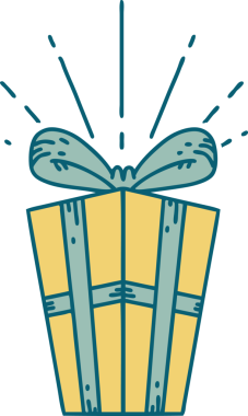 Bir insan tarafından çizilmiş geleneksel dövme stili bir Noel hediyesi.