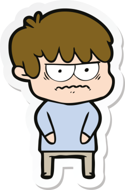 Bir insan tarafından çizilmiş kızgın bir çizgi film çocuğunun çıkartması.