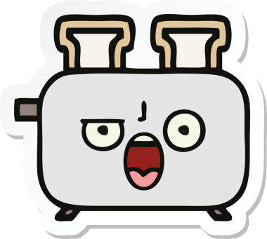 Bir insan tarafından çizilmiş bir tost makinesinin şirin bir karikatürü.