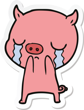 Bir insan tarafından çizilmiş, ağlayan bir domuzun çıkartması.