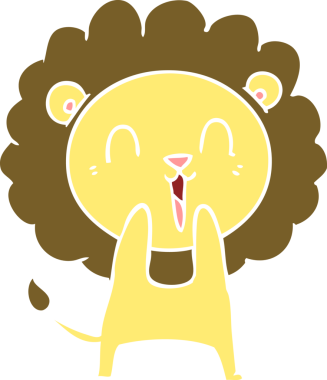 Gülen aslan düz renkli çizgi film bir insan tarafından çizildi.