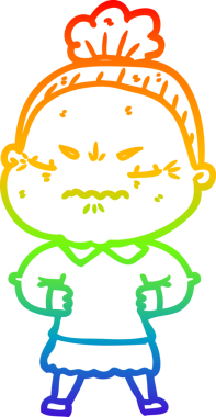 Gökkuşağı gradyan çizgi çizimi bir insan tarafından çizilmiş yaşlı bir kadın tarafından rahatsız edildi