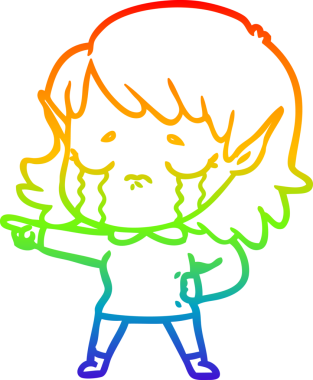 Gökkuşağı gradyan çizgi çizimi Bir insan tarafından çizilmiş ağlayan elf kızı