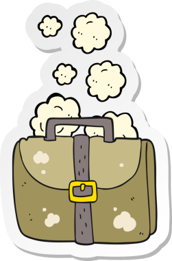 Bir insan tarafından çizilmiş eski bir çalışma çantasının çıkartması.