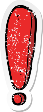 Bir insan tarafından çizilmiş karikatür ünlem işaretinin gerilimli retro etiketi.