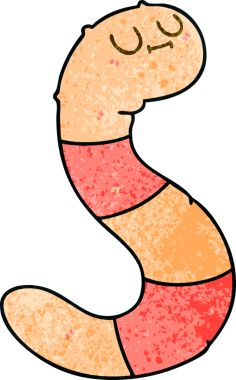 Bir insan tarafından çizilmiş garip bir çizgi film solucanı.