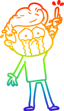 Gökkuşağı gradyan çizgi çizimi bir insan tarafından çizilmiş bir soruyu sormaya çalışan ağlayan bir adamın çizimi