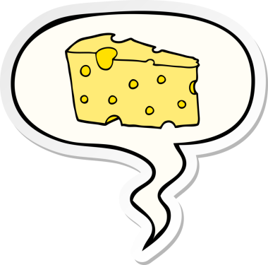 Bir insan tarafından çizilmiş konuşma balonu çıkartmalı karikatür peyniri.
