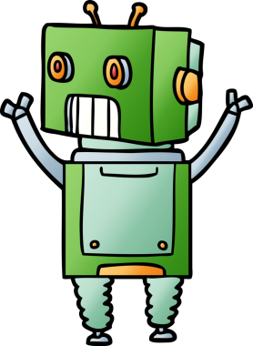 Bir insan tarafından çizilmiş çizgi film robotu