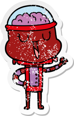 Bir insan tarafından çizilmiş mutlu çizgi film robotunun sıkıntılı çıkartması.