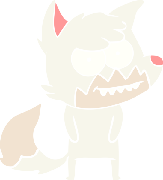 Bir insan tarafından çizilmiş düz renk çizgi film çizimi sırıtan tilki