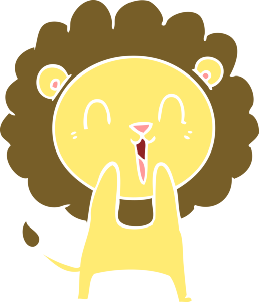 Gülen aslan düz renkli çizgi film bir insan tarafından çizildi.