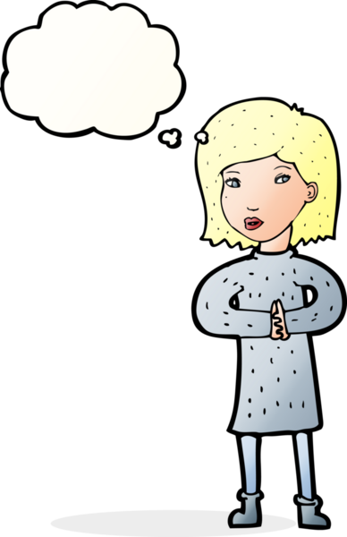 Bir insan tarafından çizilmiş düşünce balonu olan sakin bir kadın çizgi filmi.