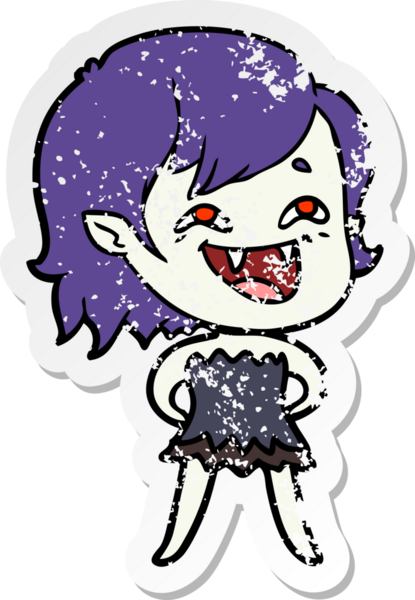 Bir insan tarafından çizilmiş gülen vampir kız çizgi filminin sıkıntılı çıkartması.