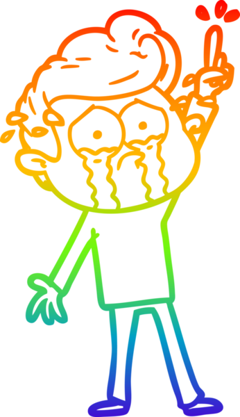 Gökkuşağı gradyan çizgi çizimi bir insan tarafından çizilmiş bir soruyu sormaya çalışan ağlayan bir adamın çizimi