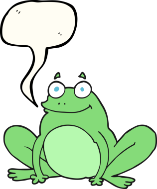 Bir insan tarafından çizilmiş serbest konuşma balonu çizgi filmi mutlu kurbağa.
