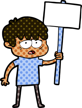 Bir insan tarafından çizilmiş, kartondan yorgun bir çocuk.