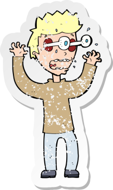 Bir insanın çizdiği korku dolu bir karikatürün gerilimli çıkartması.