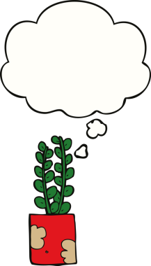 Bir insan tarafından çizilmiş düşünce baloncuklu çizgi film bitkisi.