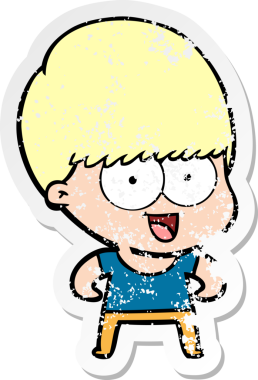 Bir insan tarafından çizilmiş mutlu çizgi film çocuğunun sıkıntılı çıkartması.