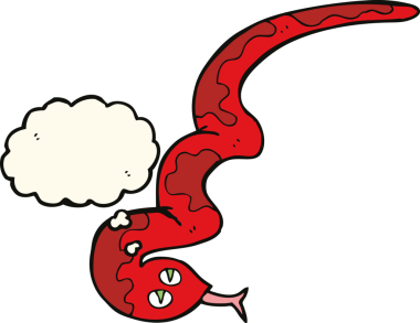 Bir insan tarafından çizilmiş düşünce balonlu tıslayan yılan.