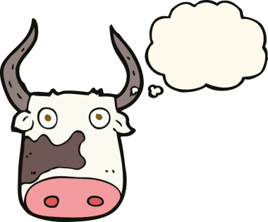 Bir insan tarafından çizilmiş düşünce balonlu çizgi film ineği.