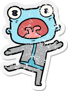 Bir insan tarafından çizilmiş garip uzaylı karikatürünün sıkıntılı çıkartması.