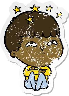 Bir çizgi filmin sıkıntılı çıkartması Bir insan tarafından çizilmiş hayret verici bir çocuk