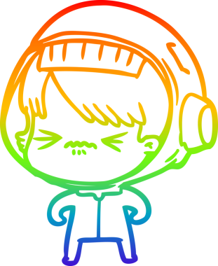 Gökkuşağı gradyan çizgisi kızgın bir uzay kızının çizimi bir insan tarafından çizilmiş