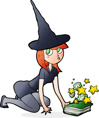 Bir insan tarafından çizilmiş cadı ve büyü kitabı.