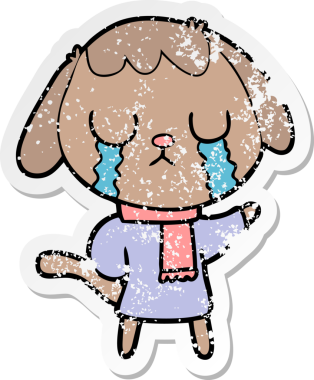 Bir insan tarafından çizilmiş ağlayan şirin bir köpeğin sıkıntılı çıkartması.